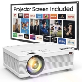 QKK Portable LCD Projector 2800 Lumens [100″ Projector Screen Included] Full HD 1080P Supported