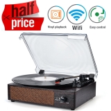 Record Player Portable Bluetooth LP Belt-Drive 3-Speed Turntable with Built in Stereo Speakers